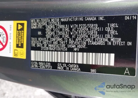 2015 Lexus Rx 450H из США, поврежденный, VIN 2T2ZB1BA2FC001058